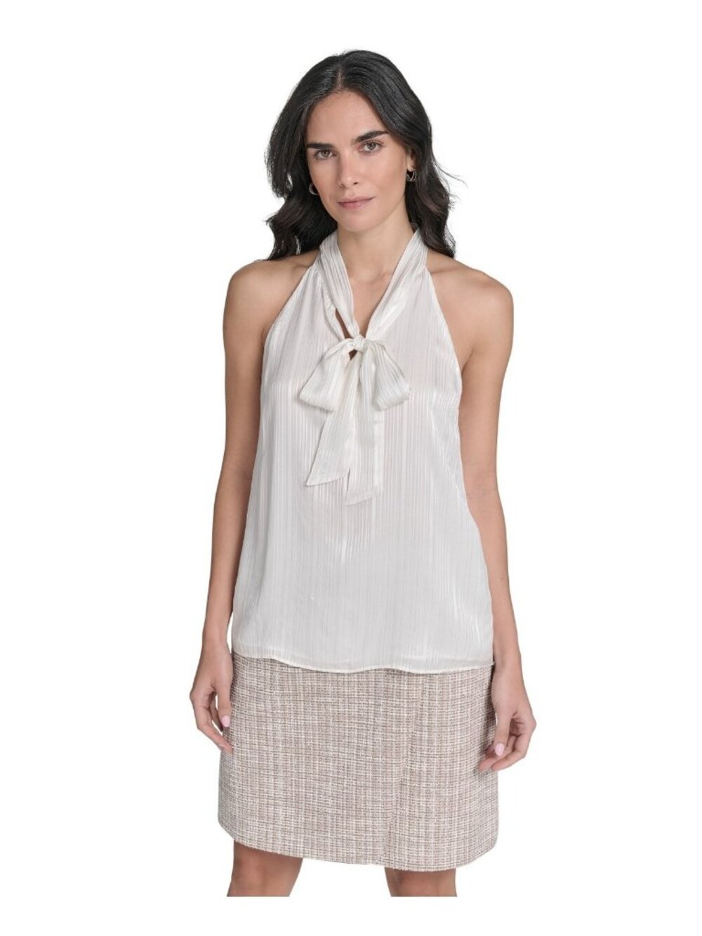 Calvin Klein Women's Tie-Neck Sleeveless Blouse Cream Size M MSRP $69